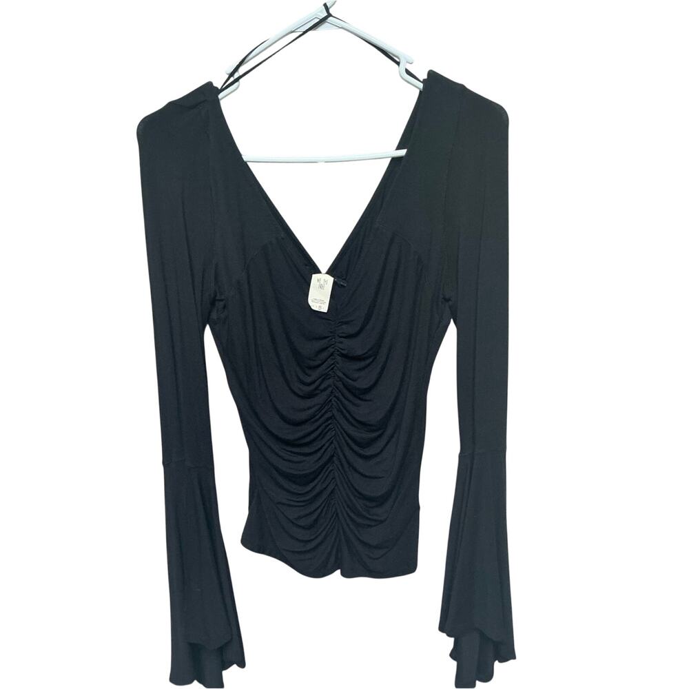 We The Free Ruched Black Long Sleeve Top M